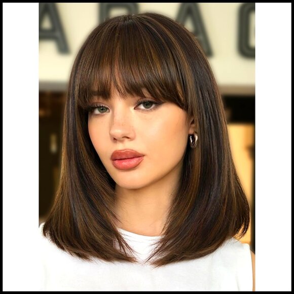 Synthetic Bob Wig with Bangs Layered Straight Glueless Ready-to-Wear Daily Use main image 7